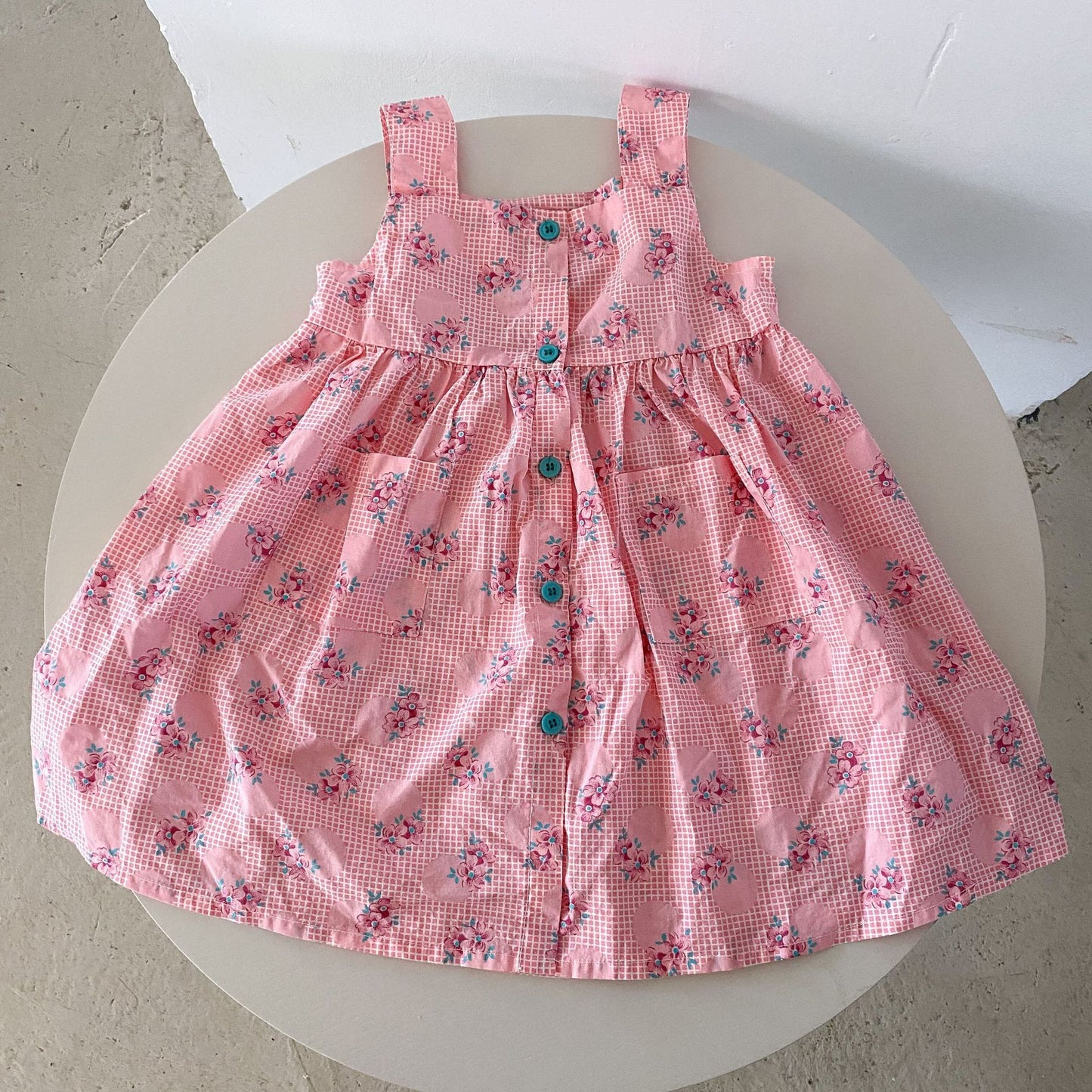 Polka dot rose sleeveless girls dress -pink (Low in stock/ size 90 & 110 left)