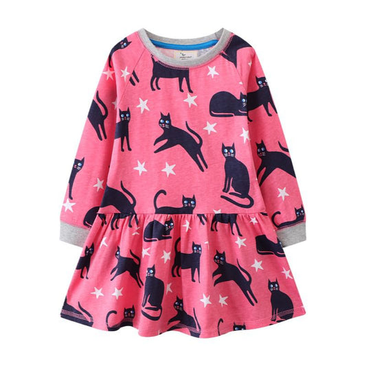 Meow long sleeve cotton girl dress