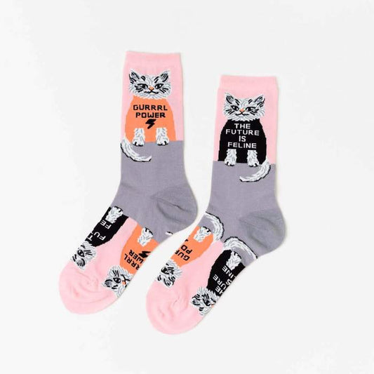 Yellow Owl Workshop Women's - Future Is Feline Cat Crew Socks