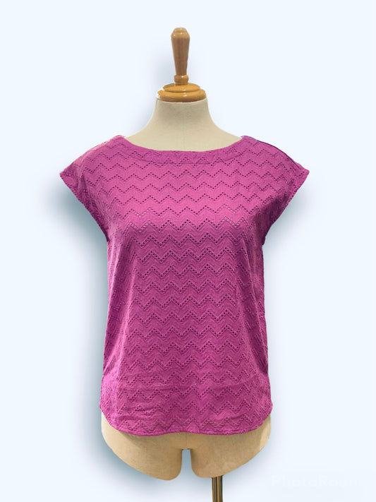 Lindsey Top Zig Zag - Embroidered Magenta (Size 8,14 & 16 ONLY)