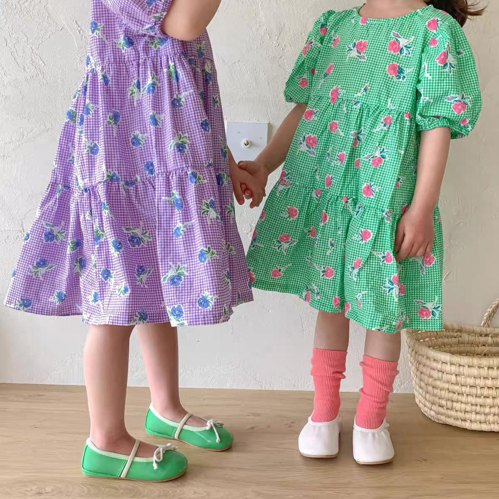 Picnic rose girl dress - Green (Low in Stock/ Size 80,90, 110)