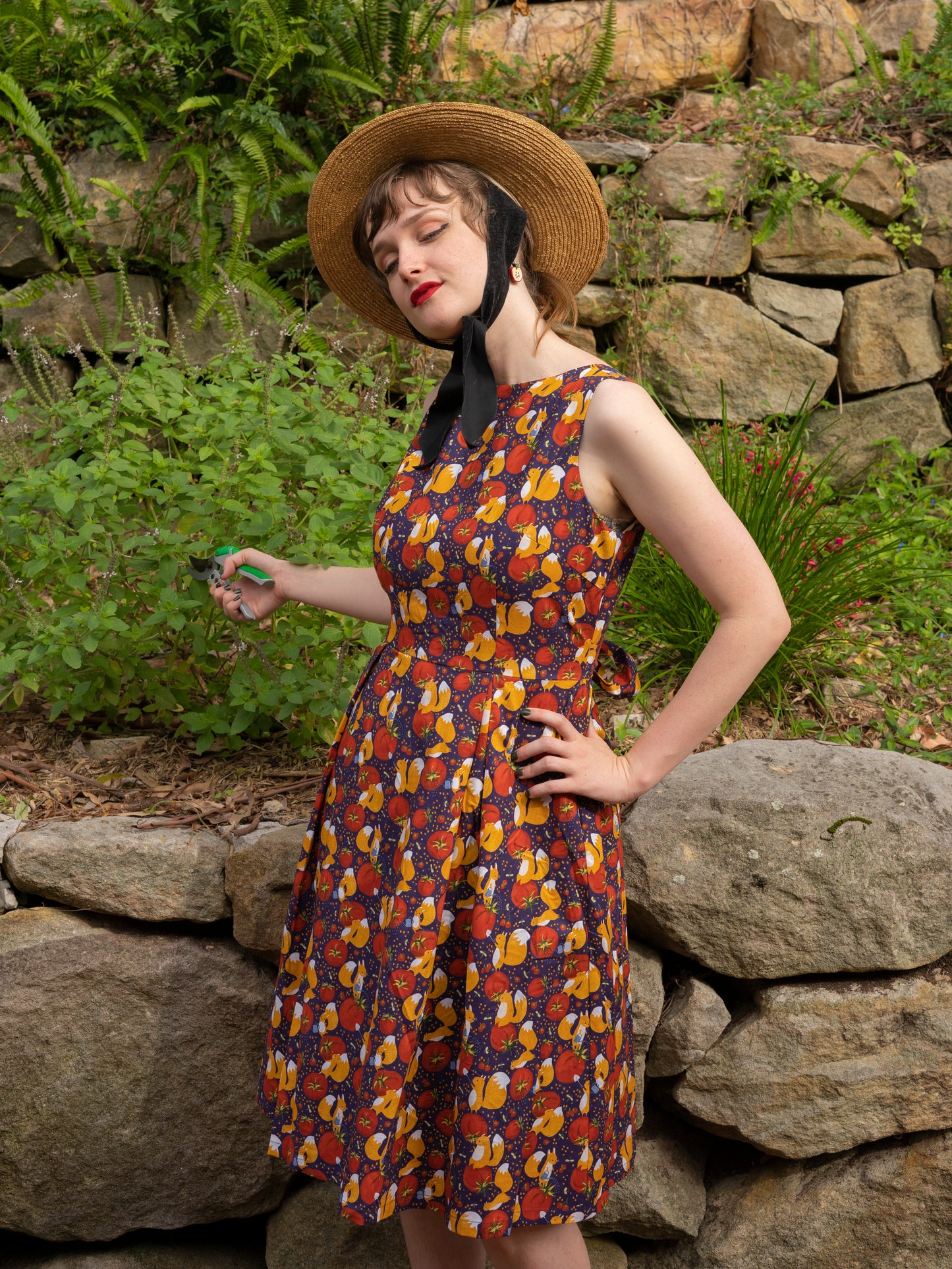 Foraging in the Woods Dress - Tomato Squirrel