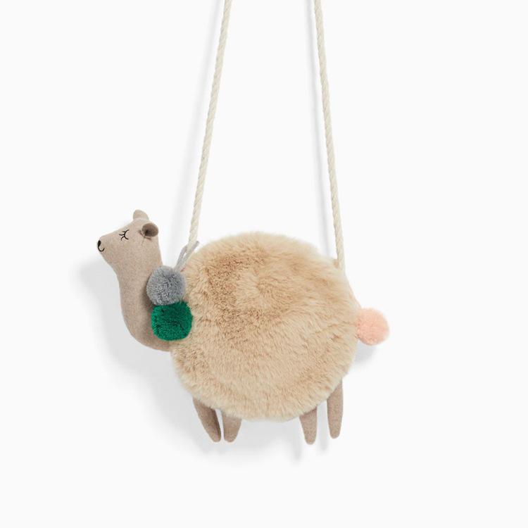 Fluffy camel with Pom Pom kids bag