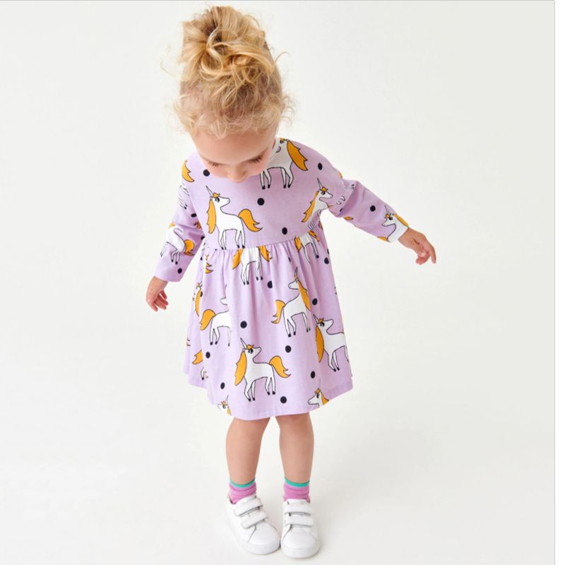 Purple Unicorns polkadot cotton girl dress (Low in stock / 6&7 yrs old )