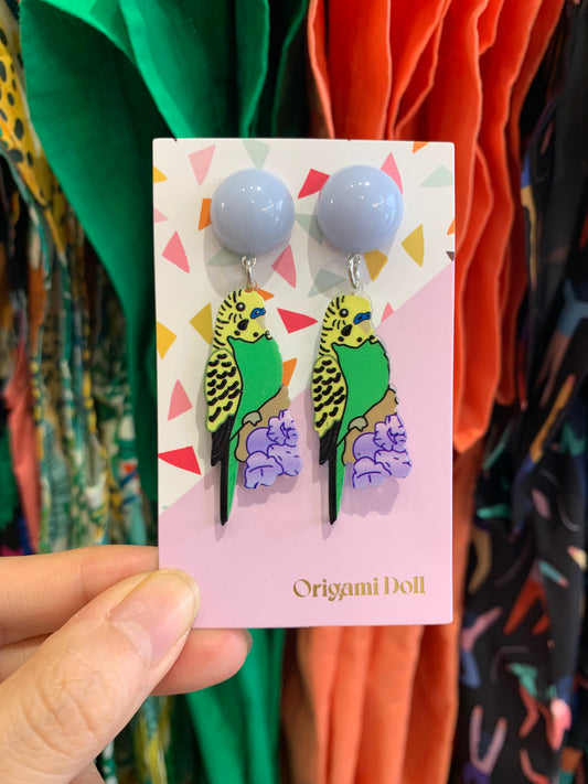 Birds Earring -Budgerigar Lye Green