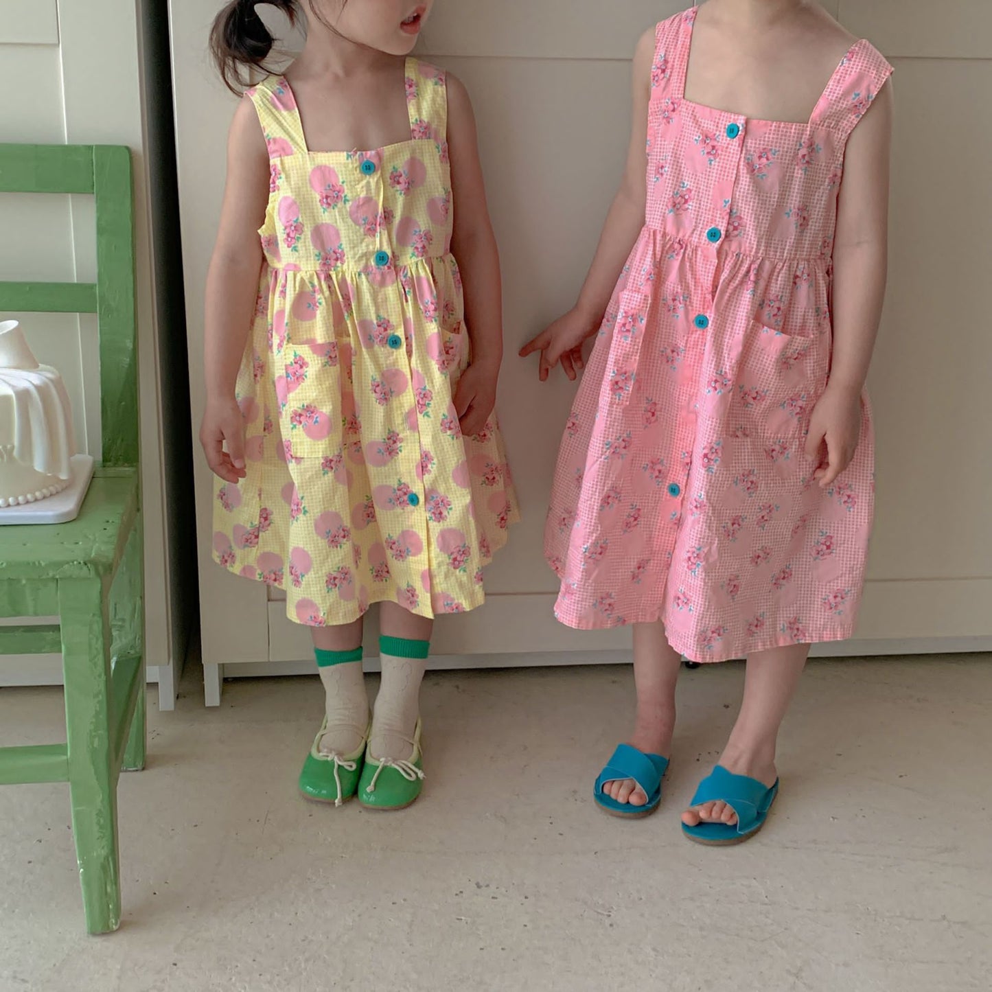 Polka dot rose sleeveless girls dress -pink (Low in stock/ size 90 & 110 left)