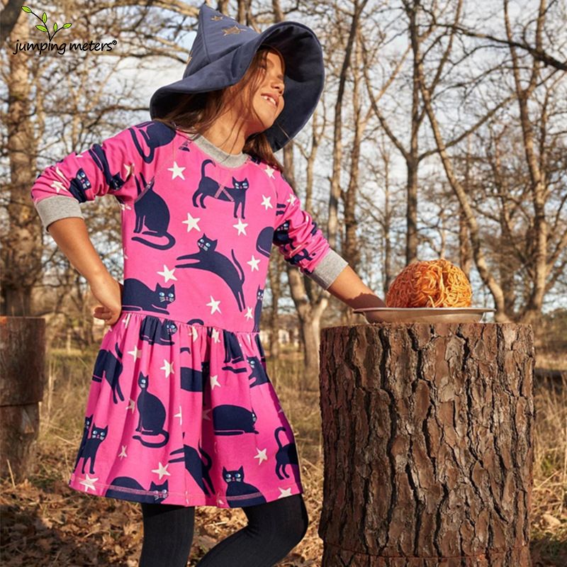 Meow long sleeve cotton girl dress