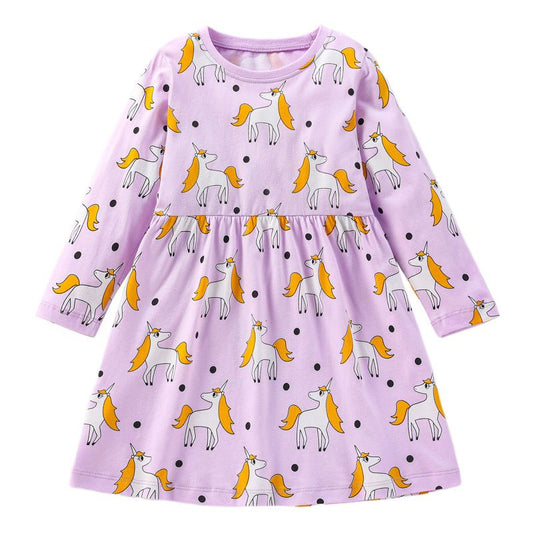 Purple Unicorns polkadot cotton girl dress (Low in stock / 6&7 yrs old )