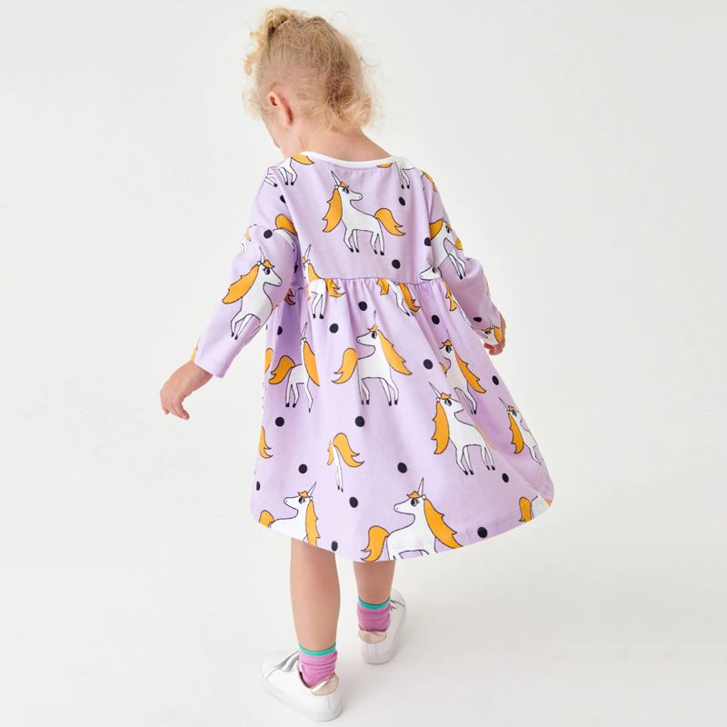 Purple Unicorns polkadot cotton girl dress (Low in stock / 6&7 yrs old )