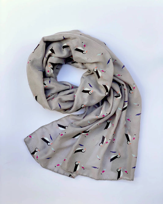 Grey Rainbow Puffin Scarf