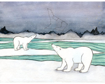 Polar Bears Looking Up at Constellations - 8x10