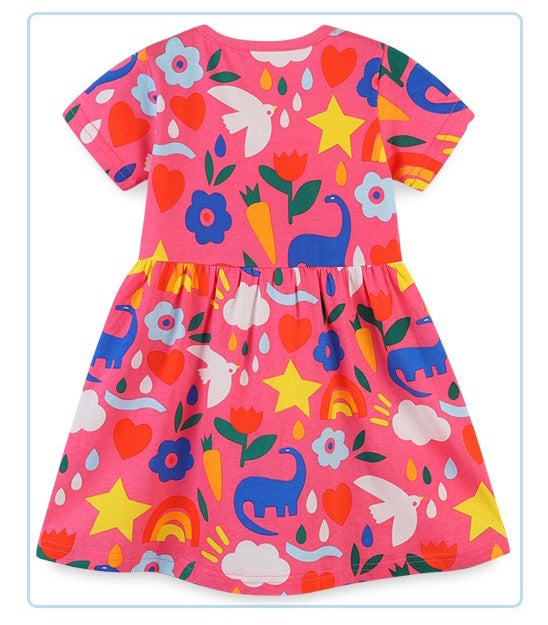 Happy Dino Pink Short Sleeve Girl Dress (Last One/ 2 yrs old)