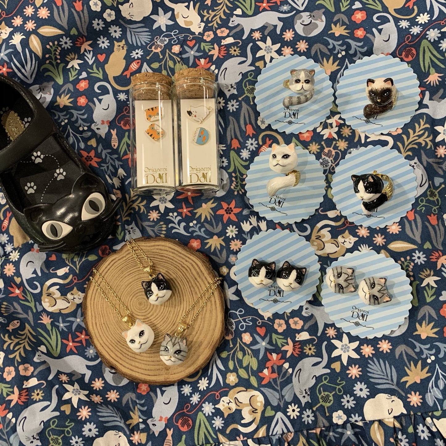 Handmade Cat Studs, Wrap Rings, and Necklaces