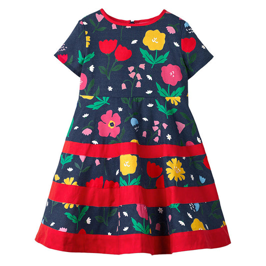 Flowers Cotton Jersey Short Sleeve Girl Dress