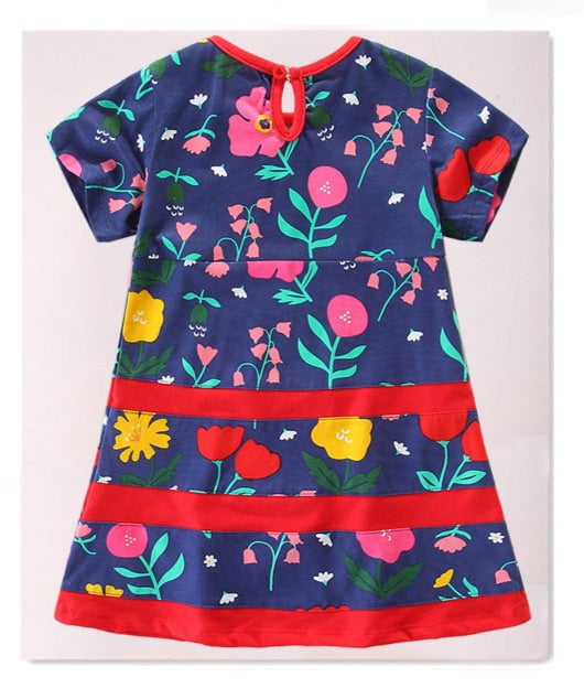 Flowers Cotton Jersey Short Sleeve Girl Dress (6-7 yrs old ONLY)