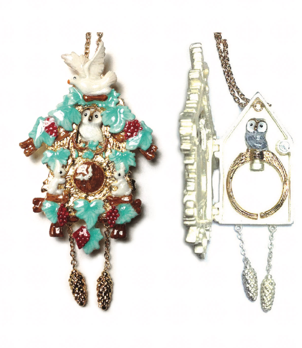 Handmade cuckoo clock Necklace, Owl Necklace and Owl earring